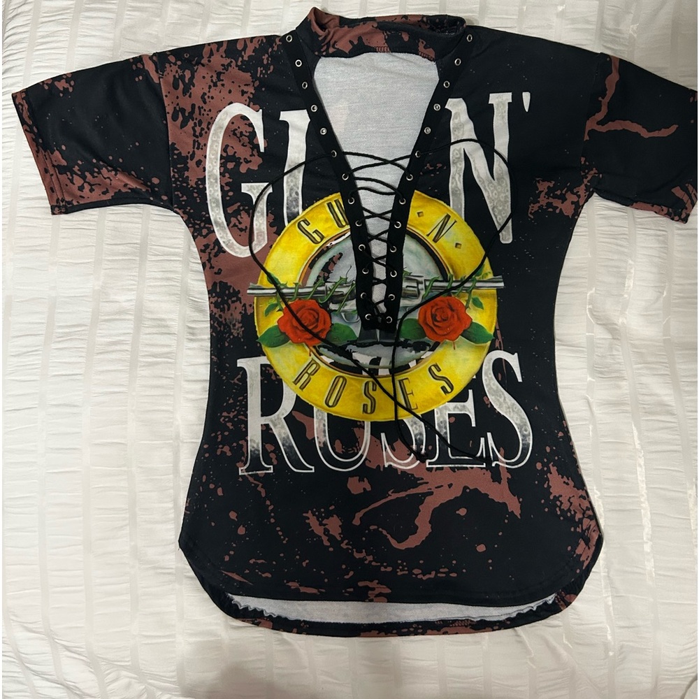 lace up choker neck T- shirt